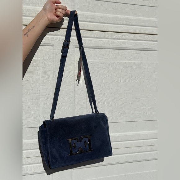 Escada Handbags - Escada Vintage Navy Suede Shoulder Bag